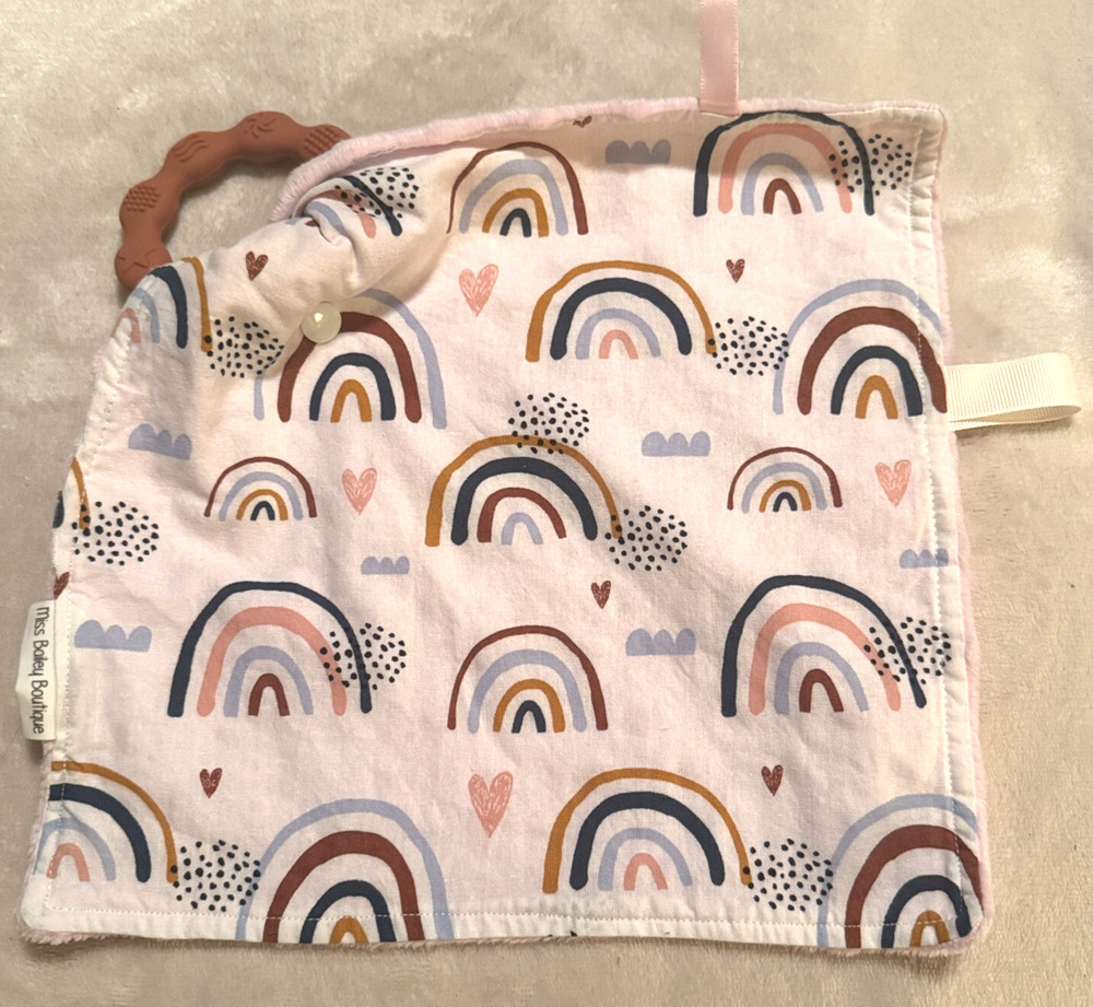 Natural Baby Boutique Lovey w/ teether ring pink rainbow sensory soft